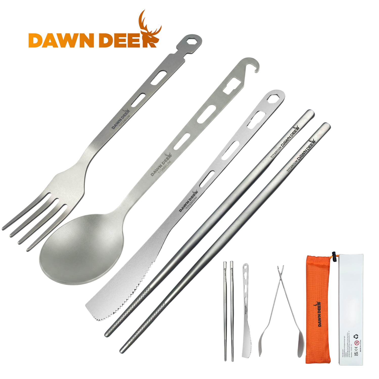 Camping Cooking Cutlery Set - DAWN DEER Titanium 4pcs Camping Cutlery