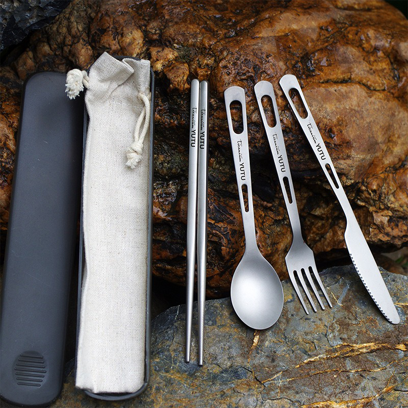 Camping Cooking Cutlery Set - Titanium Tableware Set Camping fork spoon