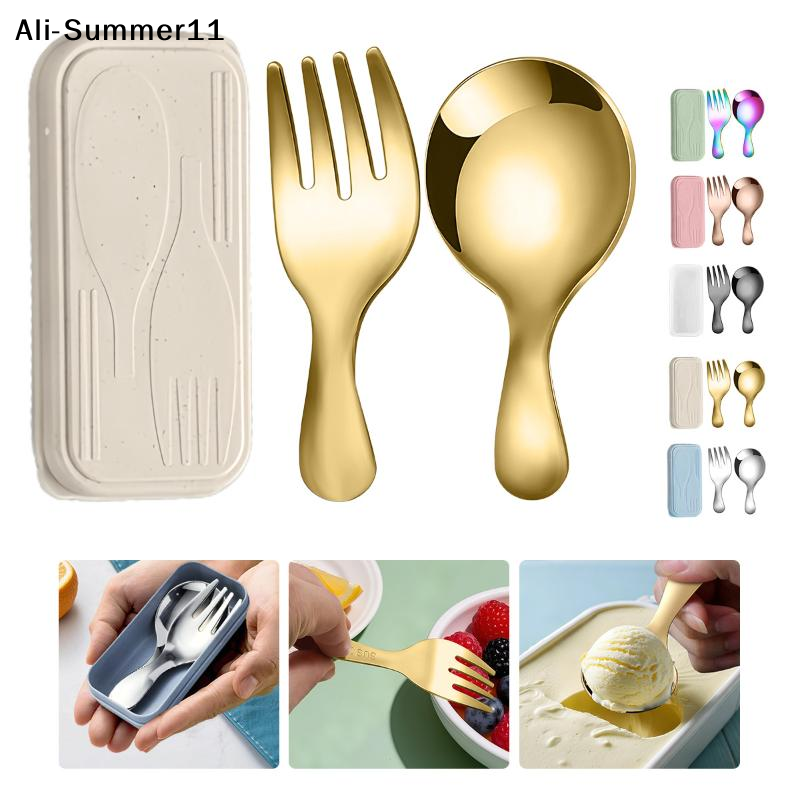 Camping Cooking Cutlery Set - 【A6L】Steel Tableware Set Spoon Fork 2Pc
