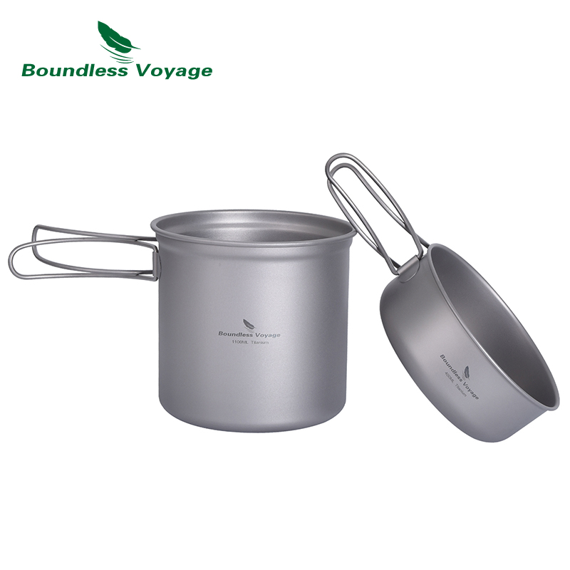 Camping Cooking Pots And Pans Set - Boundless Voyage Titanium Pot Pan Set