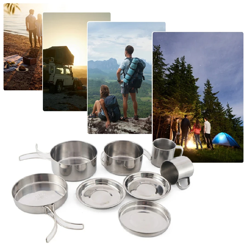 8pcs/Set Camping Cookware Mess - Camping Cooking Set With Bag บทวิจารณ์และราคา