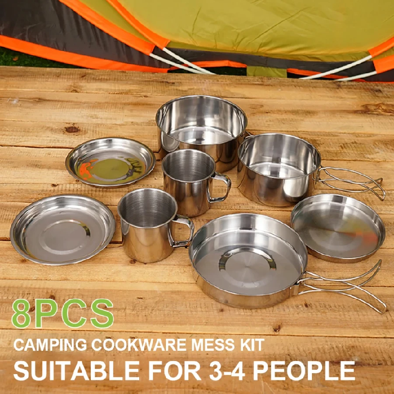 8pcs/Set Camping Cookware Mess - Camping Cooking Set With Bag บทวิจารณ์และราคา