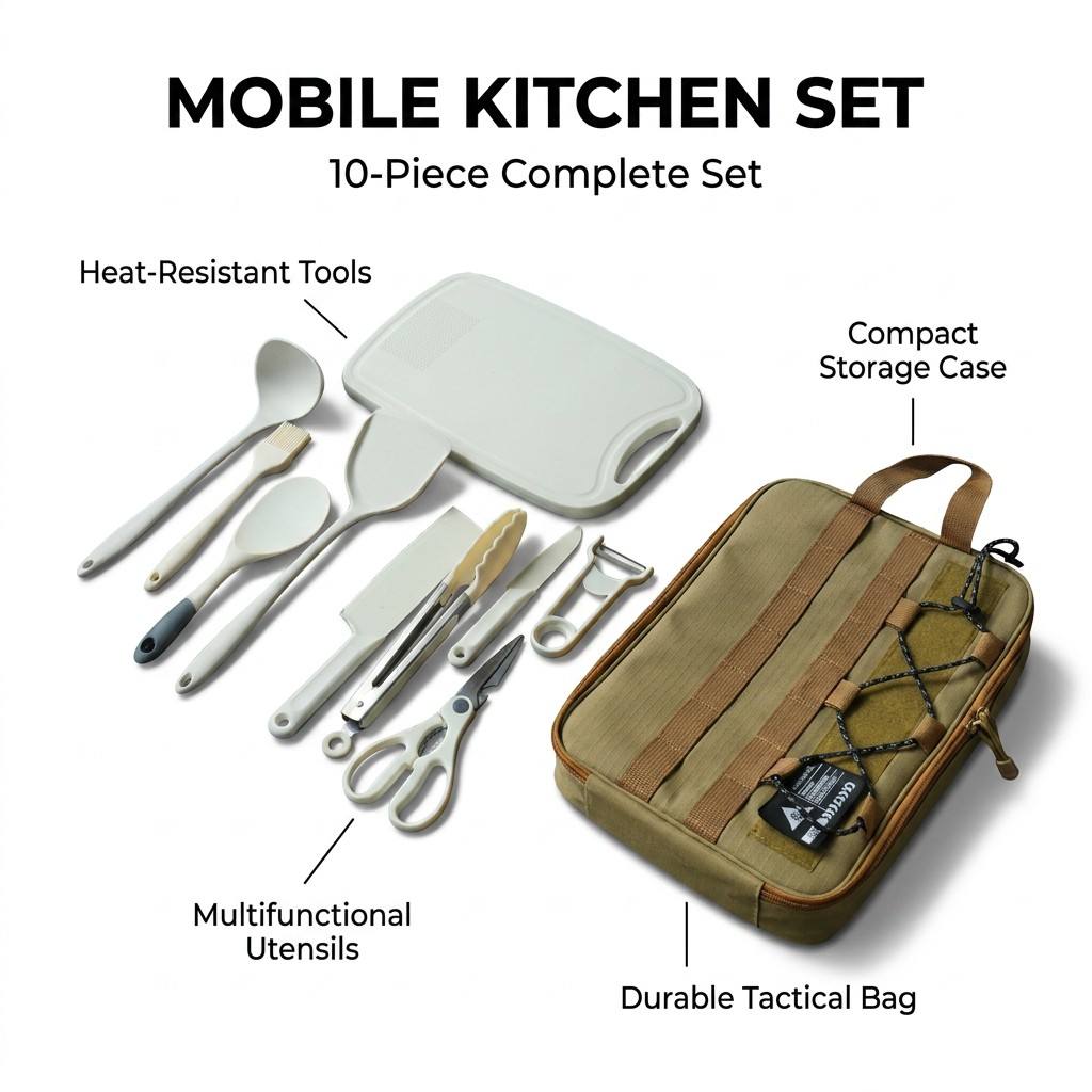 Portable 9Pcs Camping Kitchenw - Camping Cooking Set With Bag บทวิจารณ์และราคา