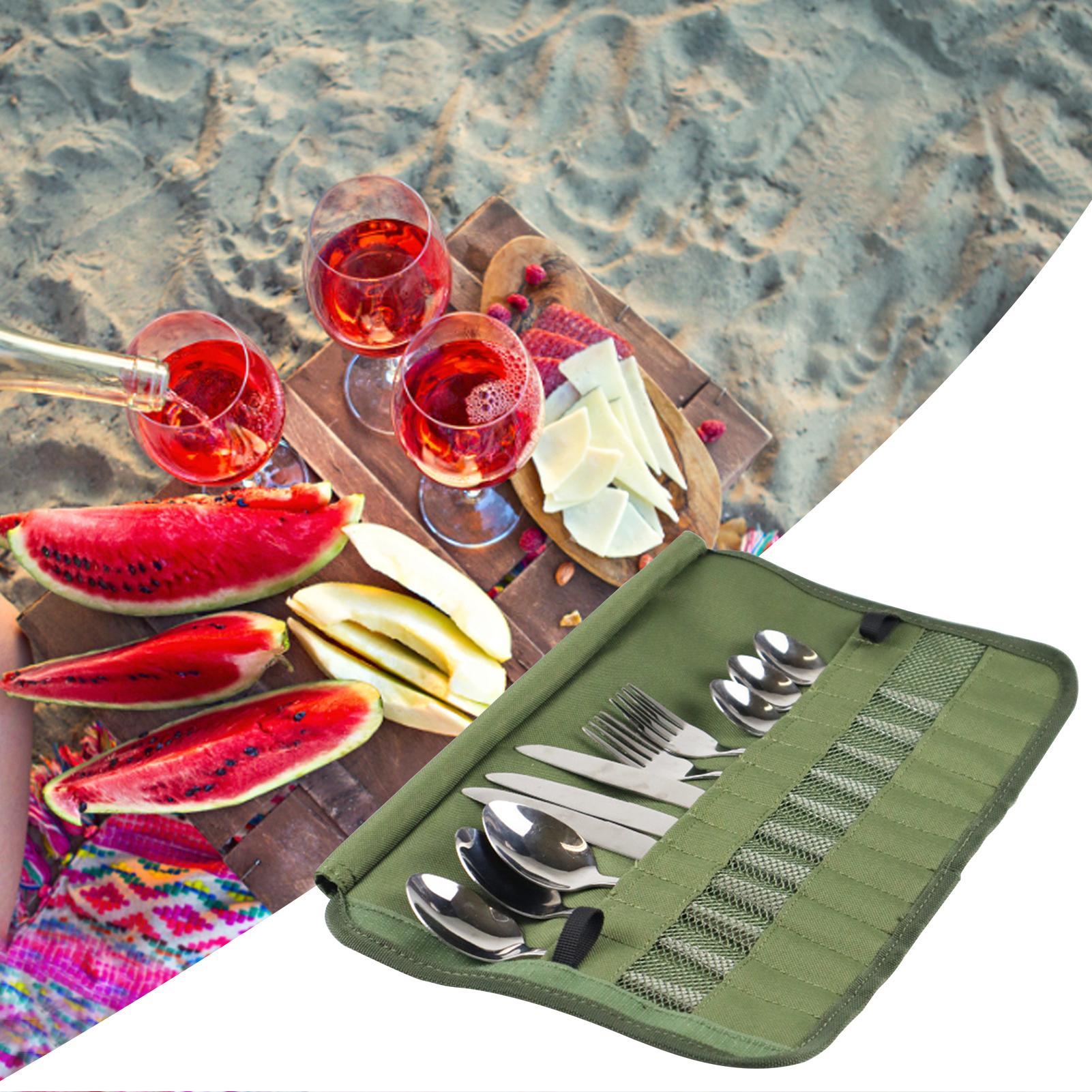 Camping Tableware Roll Bag Kit - Camping Cooking And Dining Set บทวิจารณ์และราคา