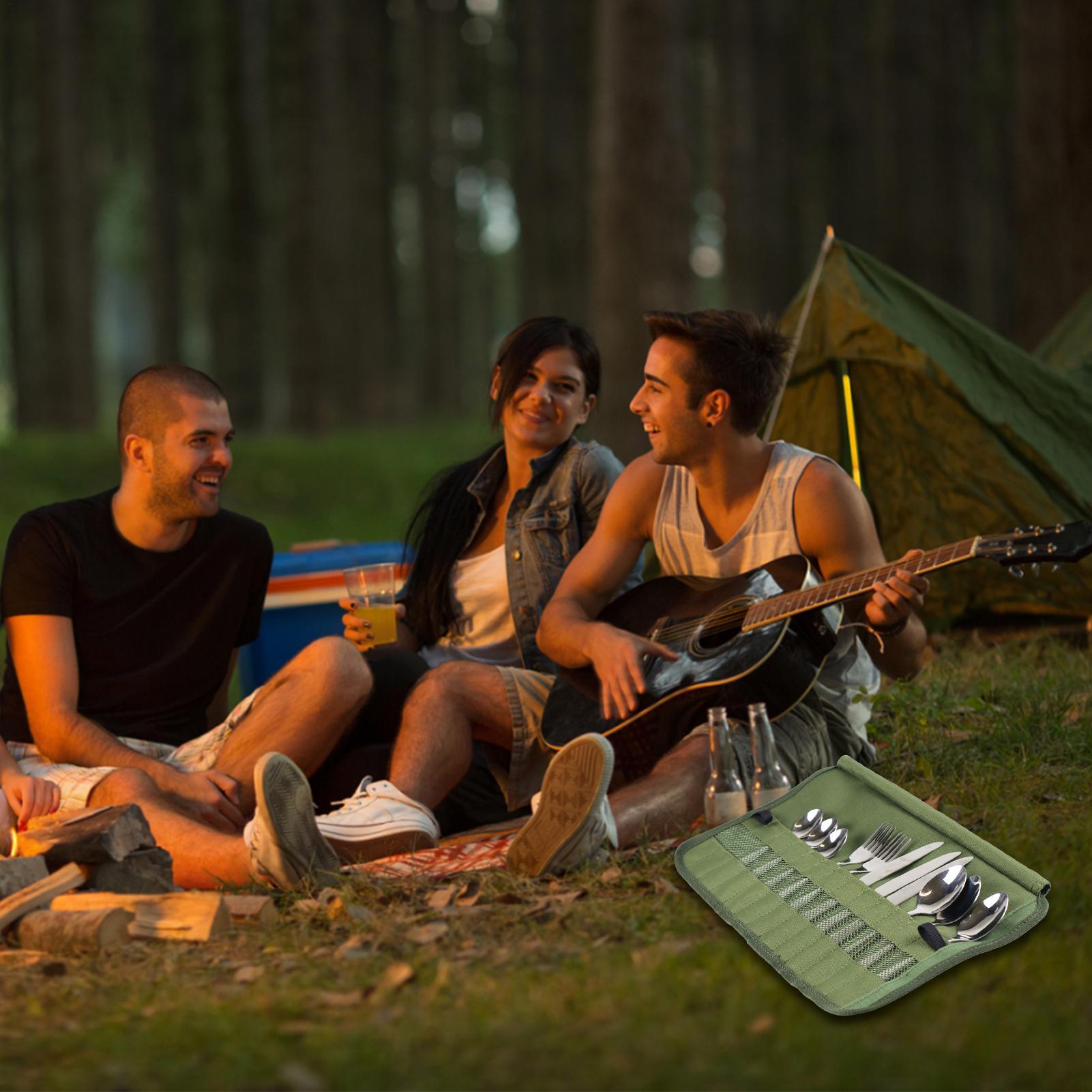 Camping Tableware Roll Bag Kit - Camping Cooking And Dining Set บทวิจารณ์และราคา
