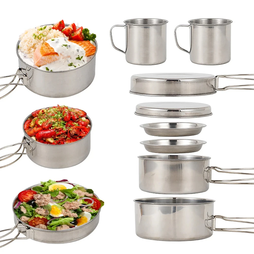 8pcs/Set Camping Cookware Mess - Camping Cooking Set With Bag บทวิจารณ์และราคา