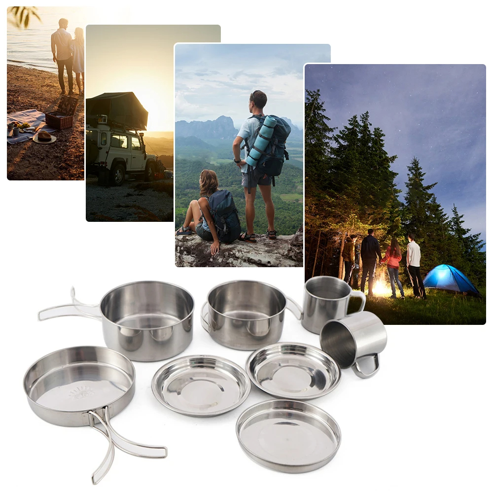 8pcs/Set Camping Cookware Mess - Camping Cooking Set With Bag บทวิจารณ์และราคา