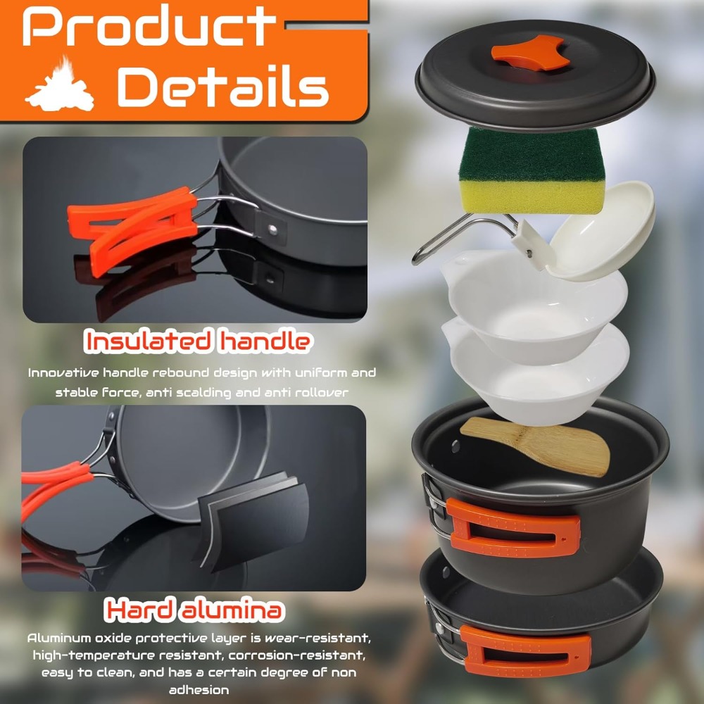 7Pcs Camping Pan Set - Backpac - Camping Cooking Pots And Pans Set บทวิจารณ์และราคา