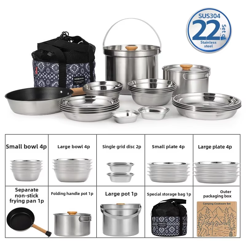 NOBANA Newest Outdoor Stainles - Camping Cooking Set With Bag บทวิจารณ์และราคา