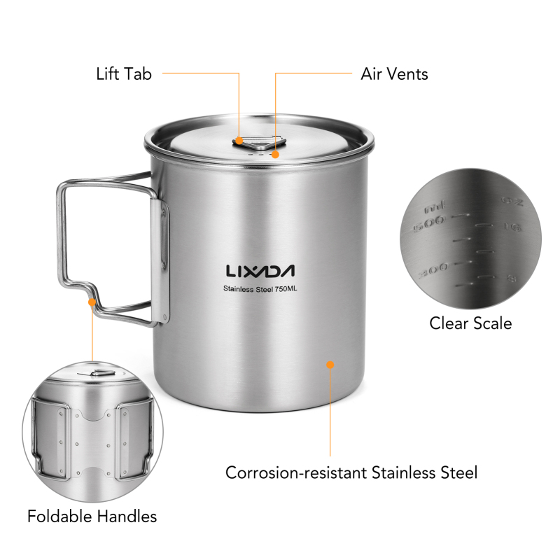 Lixada 750ml Cup Outdoor Stain - Camping Cooking Set With Bag บทวิจารณ์และราคา