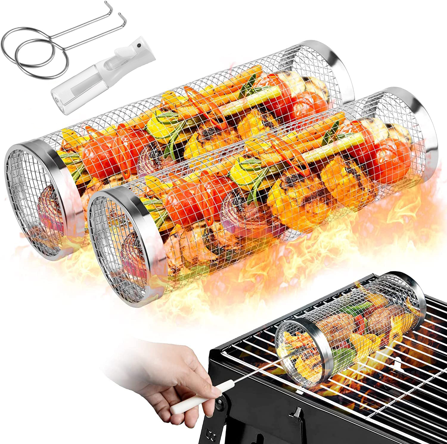 2 Pieces Rolling Grilling Bask - Camping Cooking Candle บทวิจารณ์และราคา
