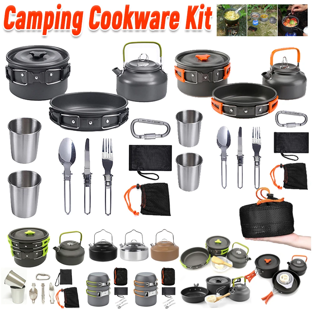 Camping Cookware Kit Kettle Po - Camping Cooking Pots And Pans Set บทวิจารณ์และราคา