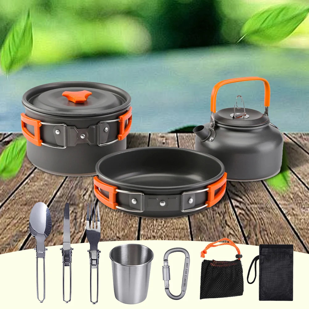 Camping Cookware Kit Kettle Po - Camping Cooking Pots And Pans Set บทวิจารณ์และราคา