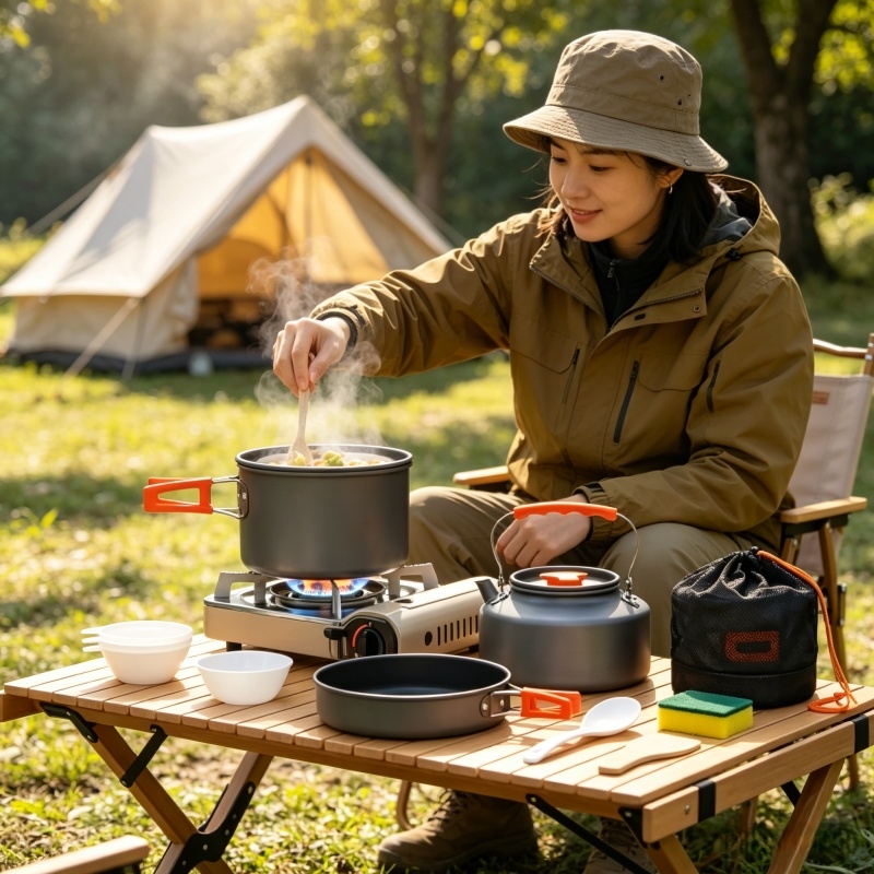 Camping Cookware Set Outdoor P - Camping Cooking And Dining Set บทวิจารณ์และราคา