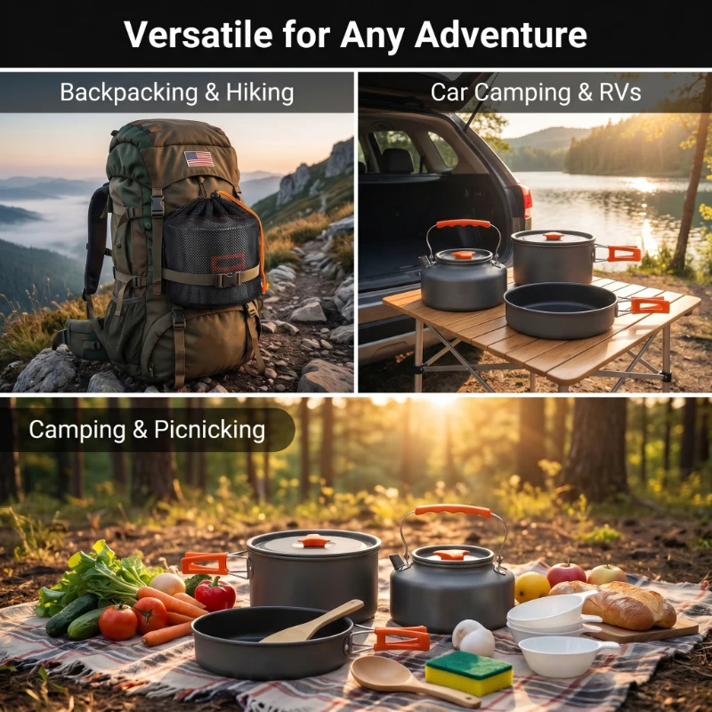 Camping Cookware Set Outdoor P - Camping Cooking And Dining Set บทวิจารณ์และราคา